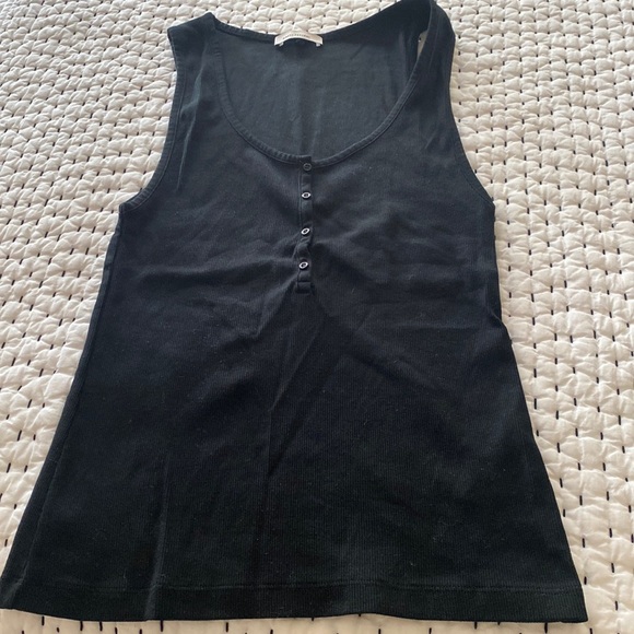 NINETY PERCENT BLACK RIBBED COTTON BLEND TANK W/PARTIAL BUTTON FRONT NWOT SZ M - Picture 1 of 5
